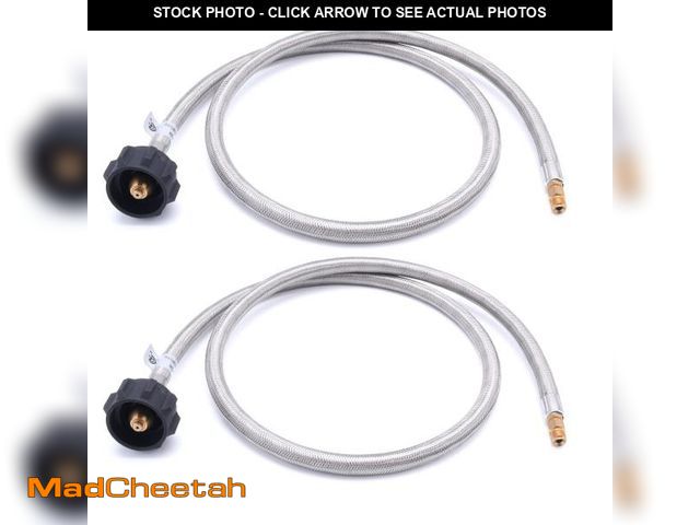Lot 74-12437718 - JEASOM GGC 4 FT Stainless Braided RV Propane Pigtail Hose QCC1 Connector with 1/4'' Inverted Male Fl...