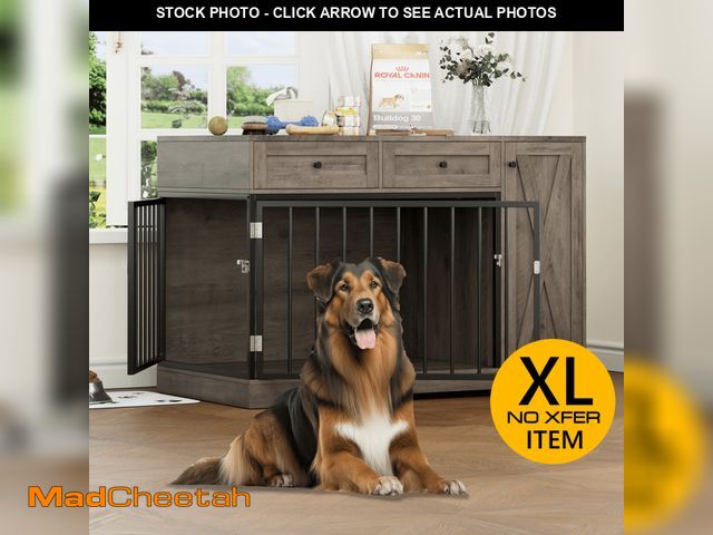 Lot 74-13773853 - Homfa Dog Crate with Storage Cabinet and 2 Drawers, Indoor Furniture Style Wooden Large Dog Kennel, ...