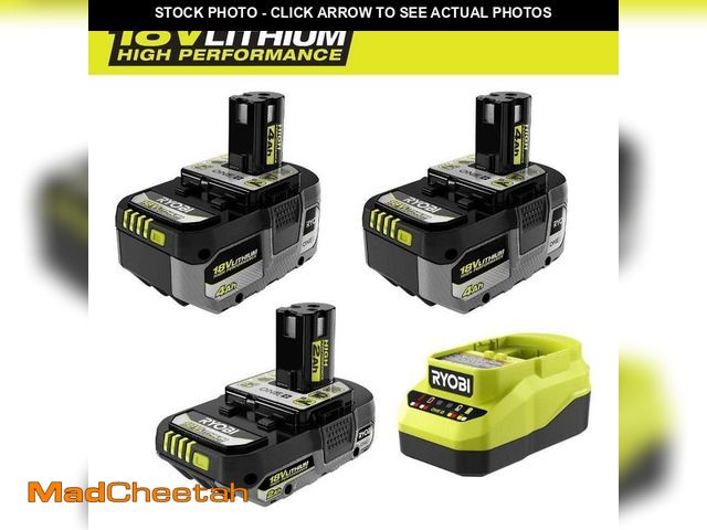 Lot 74-14249955 - RYOBI ONE+ 18V Lithium-Ion HIGH PERFORMANCE Starter Kit with 2.0 Ah Battery, (2) 4.0 Ah Batteries, a...