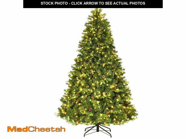 Lot 74-12814503 - Costway 7.5Ft Pre-Lit Christmas Tree Hinged 540 LED Lights Pine Cones - USED