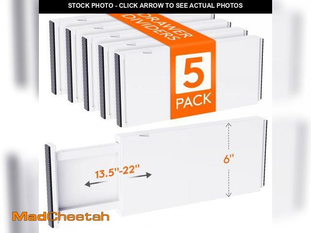 Lot 74-12309354 - Lifewit 5 Pack Drawer Dividers Plastic 6" High, 13.5-22" Adjustable Drawer Organizers for Clothes, E...