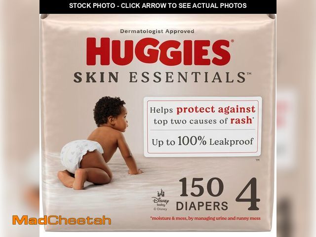 Lot 74-12633089 - Huggies Size 4 Diapers, Skin Essentials Baby Diapers, Size 4 (22-37 lbs), 150 Count (6 Packs of 25),...