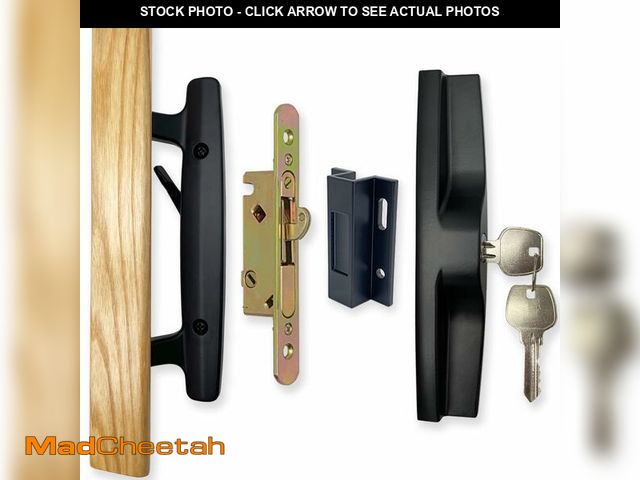 Lot 74-14383914 - Patio Sliding Patio Door Handle Set with Mortise Lock, Key Cylinder and Keeper, Wood Handle Lock Set...