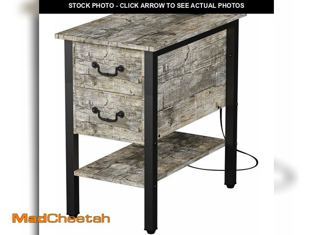 Lot 74-13382615 - VECELO End Tables,Narrow Nightstands with Charging Station &amp; USB Ports &amp; 2 Drawers,Slim Beds...