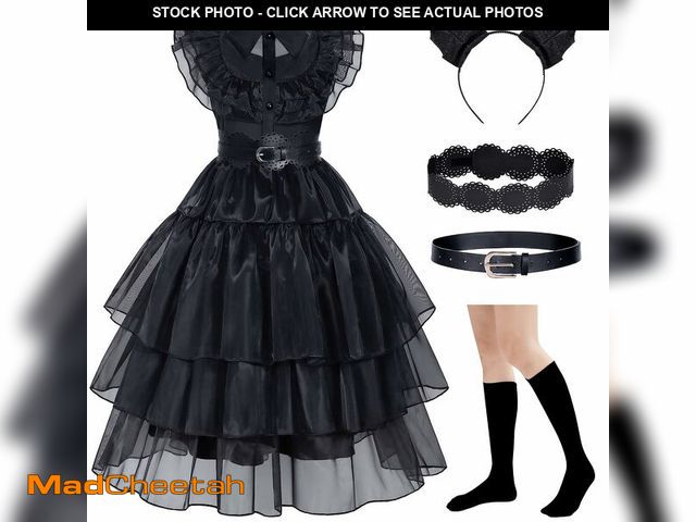 Lot 74-12703530 - MGparty Girls Halloween Costume Black Dress for Kids with Headband Belt Socks - UNUSED