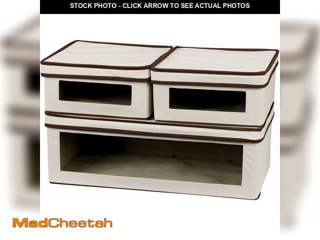 Lot 74-12664376 - Household Essentials 510-3 Vision Storage Boxes with Lids | 3 Piece Set | Natural Canvas with Brown ...