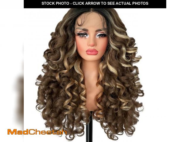 Lot 74-12313078 - SOKU Curly Lace Front Wig, Long Curly Golden Brown Wigs for Black Women 22 Inch 13x4x1 HD Lace Front...