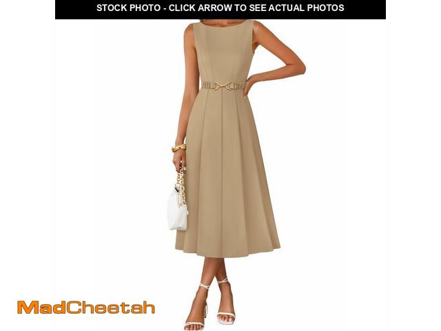 Lot 74-14055076 - ZESICA Women Summer Sleeveless Midi Dresses 2026 Elegant Boat Neck A Line Tie Waist Spring Cocktail ...