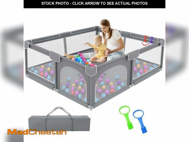 Lot 74-12780332 - Ucradle Baby Playpen, 50x50x27" Large Activity Center with Gate, Anti-Slip Base, Gray - UNUSED