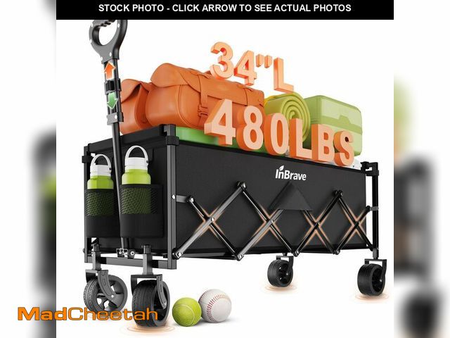 Lot 74-13715979 - InBrave Extra Long Collapsible Wagon Cart, 480LBS Heavy Duty Utility Wagons with All-Terrain Wheels,...