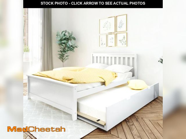 Lot 74-12293927 - Max &amp; Lily Full Bed, Wood Bed Frame with Headboard For Kids with Trundle, Slatted, White - UNUSE...