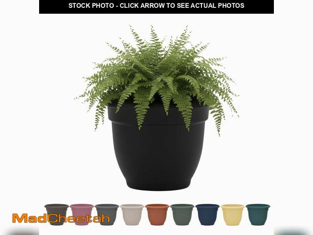 Lot 74-13043024 - Bloem Ariana 20" Black Round Self-Watering Resin Planter Pot - Rolled Rim Indoor and Outdoor Gardeni...