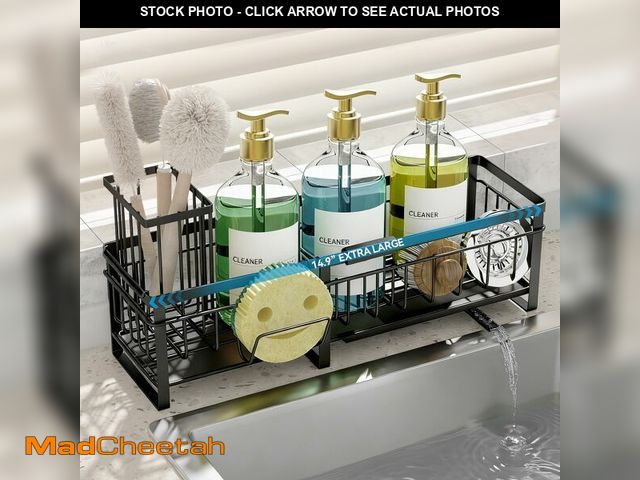 Lot 74-14378120 - Aurblozen Extra Large Extendable Sponge Holder for Kitchen Sink, Rustproof Sink Caddy Organizer with...
