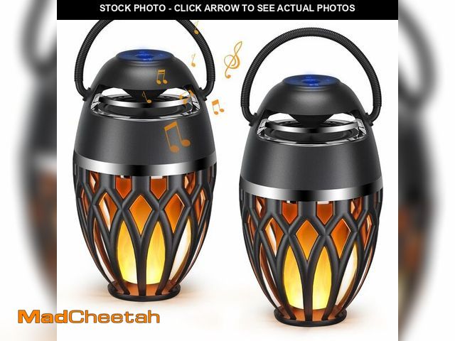 Lot 74-14383120 - MOFOKEAY 2 Pack Outdoor Bluetooth Speakers,Wireless Speakers with LED Flame Flickers,IP5X Waterproof...