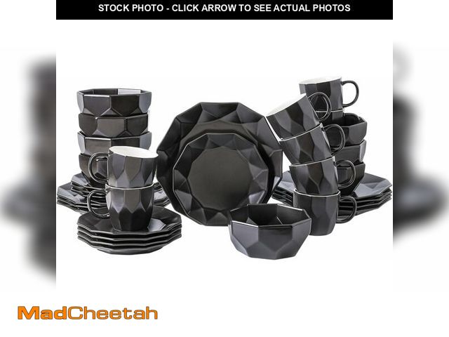 Lot 74-12574047 - Stone + Lain Jamie Porcelain 16-Piece Geometric Dinnerware Set, Black - UNUSED