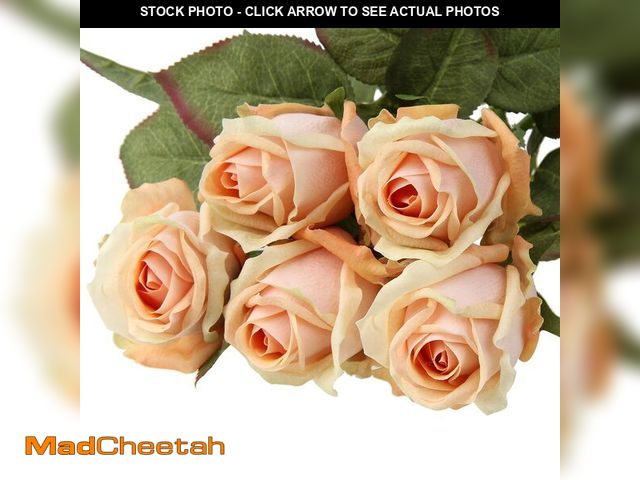 Lot 74-14046878 - DILATATA Artificial Realistic Roses Peach Flowers 24" Real Touch Silk Roses Bouquet Long Stems Rose ...