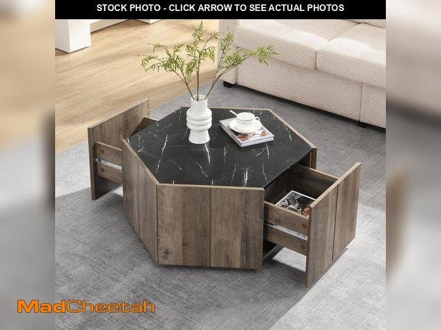Lot 74-14467669 - CHRISTOPHER KNIGHT HOME Judson Retro 31.5 in. Light Brown and Black Hexagon Faux Marble MDF Top Coff...
