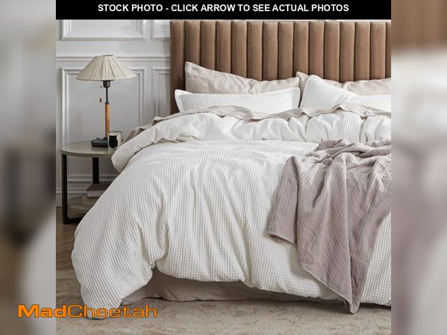 Lot 74-12303987 - Bedsure Cotton Duvet Cover Set - 100% Cotton Waffle Weave Coconut White Duvet Cover Oversized King S...