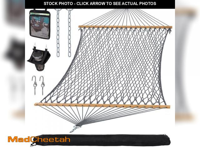 Lot 74-12541632 - SUNCREAT Double Outdoor Hammock, Polyester Rope Hammock with Strong Spreader bar, Gray - UNUSED