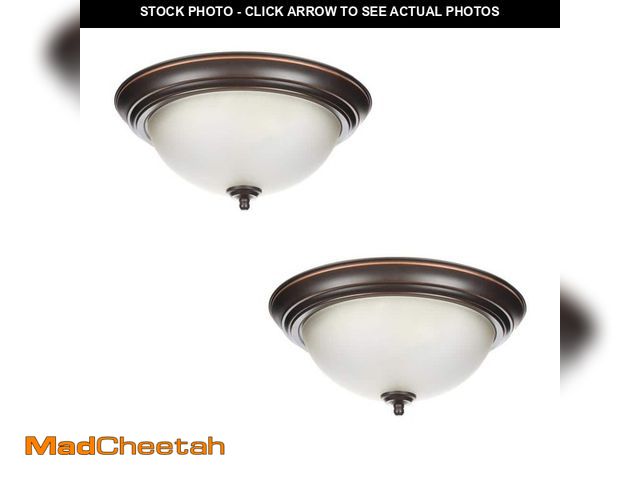 Lot 74-12692062 - *DIRTY/MISSING HARDWARE* Commercial Electric 13 in. 2-Light Oil Rubbed Bronze Flush Mount with Frost...