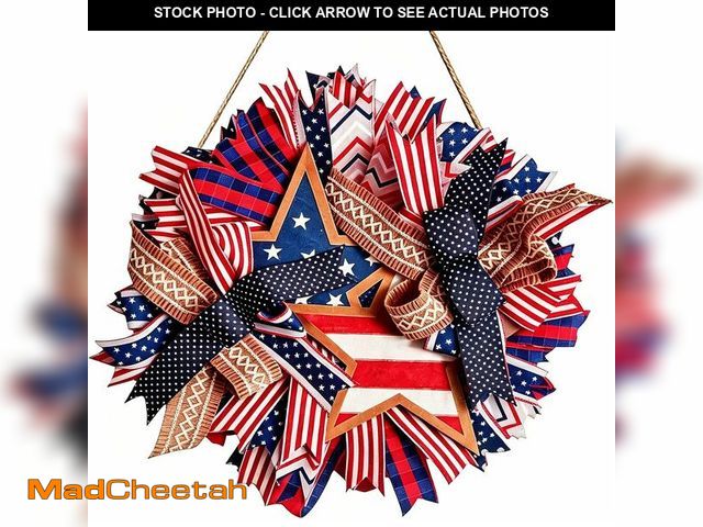 Lot 74-14305186 - Spiritlele 250th Anniversary USA Door Sign Star Patriotic Wreath 4th of July Memorial Day Hanging Ga...