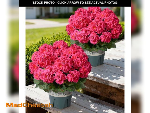 Lot 74-14267537 - Geraniums Artificial Flowers for Outdoors, 2 Pack Potted Plants Fake Geranium Bush Realistic Fake Fl...