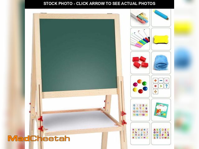 Lot 74-12767851 - (ONE LEG IS BROKEN) Kailwokk Art Easel for Kids, Adjustable Magnetic Double Sided Wooden Toddlers Dr...