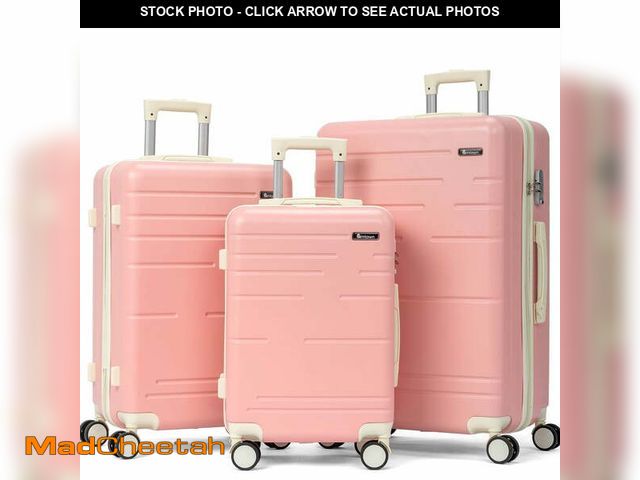 Lot 74-13061744 - Zimtown 3 Piece Luggage Set, Carry on Suitcase Sets Hardside Lightweight Spinner with TSA Lock, Pink...