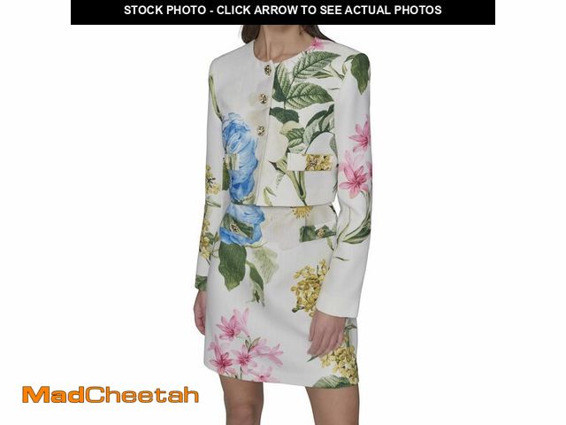 Lot 74-14298642 - KARL LAGERFELD Paris Women's Long Sleeve Gold Buttoned Cropped Tweed Jacket, Soft White/French Blue ...