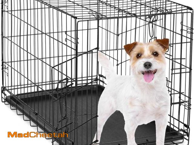 Lot 74-12367813 - Sweetcrispy 24-Inch Double-Door Iron Dog Crate - Heavy-Duty Metal Kennel with Secure Locks, Foldable...