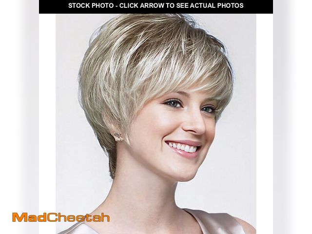 Lot 74-14052674 - SEVENCOLORS Short Blonde Pixie Cut Wigs for White Women Blonde Mix Brown Synthetic Wigs Natural Look...