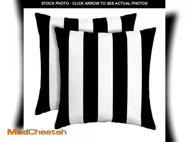 Lot 74-12529302 - ARDEN 16 in. x 16 in. Black Cabana Stripe Outdoor Square Pillow (2-Pack) - USED