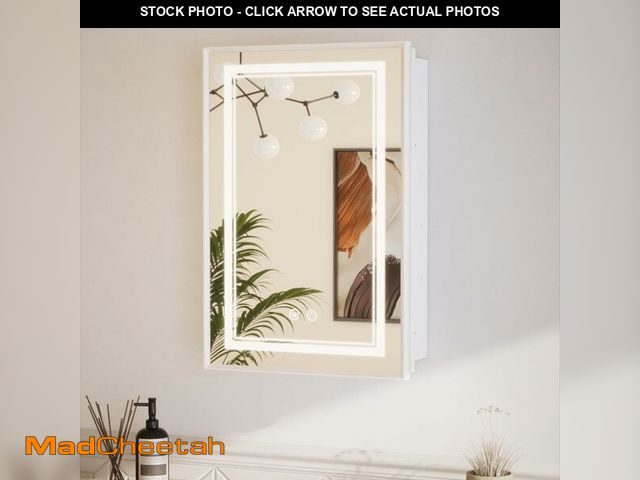 Lot 74-13710629 - TETOTE White Lighted Medicine Cabinet with Tempered Glass Mirror 16 x 24 White Metal Led Recessed Me...