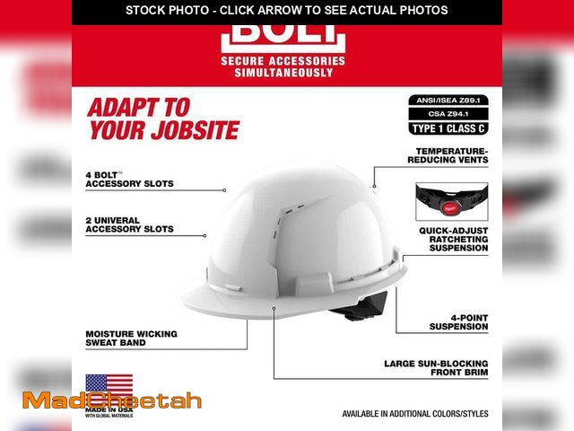 Lot 74-14328893 - Milwaukee BOLT White Type 1 Class C Front Brim Vented Hard Hat with 4 Point Ratcheting Suspension - ...
