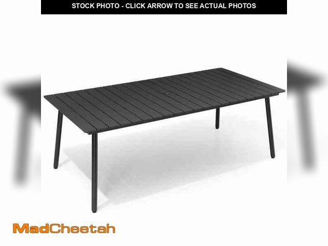Lot 74-12638428 - 82.7 in. Black Rectangular Aluminum Outdoor Patio Dining Table with Wood-Like Tabletop - UNUSED