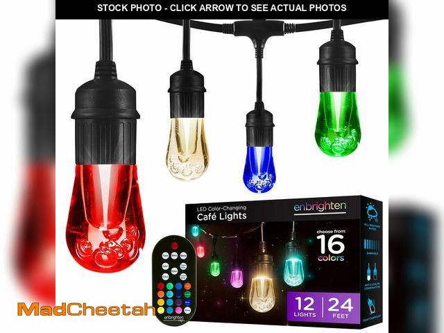 Lot 74-12959889 - Enbrighten Vintage Outdoor String Lights, 24ft, 12 RGB Acrylic Bulbs, Weatherproof, RF Remote Contro...