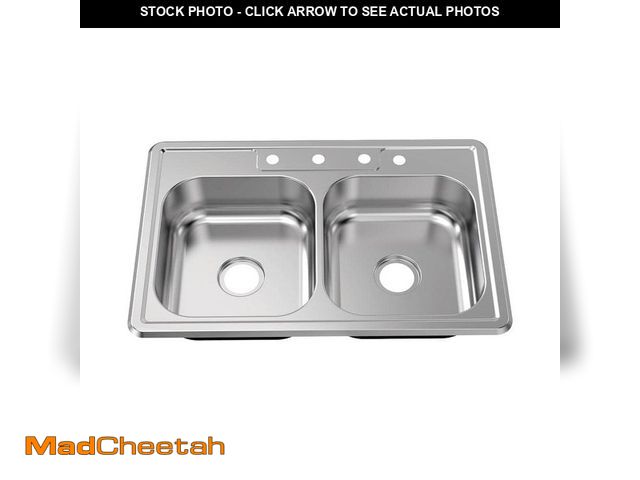 Lot 74-14323879 - Glacier Bay 33 in. Drop-In 50/50 Double Bowl 22 Gauge Stainless Steel Kitchen Sink - UNUSED