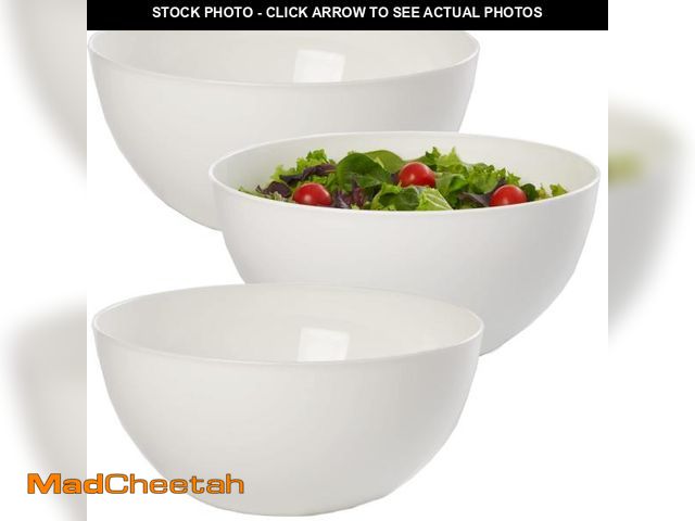 Lot 74-12314632 - US Acrylic Vista White Plastic Salad and Serving 10-inch Bowls | set of 3 | Reusable, BPA-free, Made...