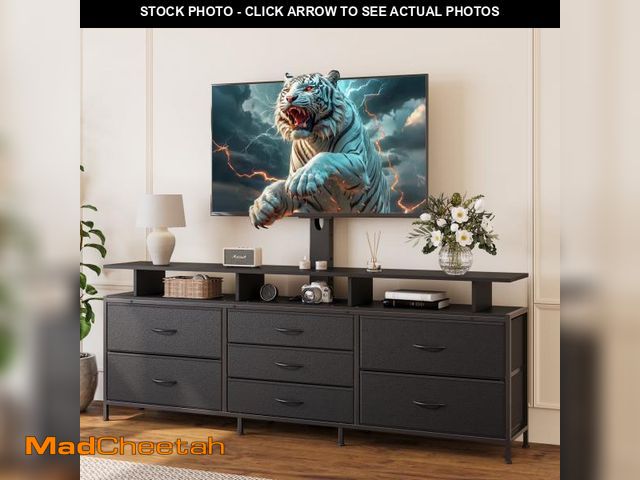 Lot 74-12480315 - GUNAITO TV Stand with Adjustable Mount for TV up to 75", Big TV Stand for Living Room with 7 Fabric ...