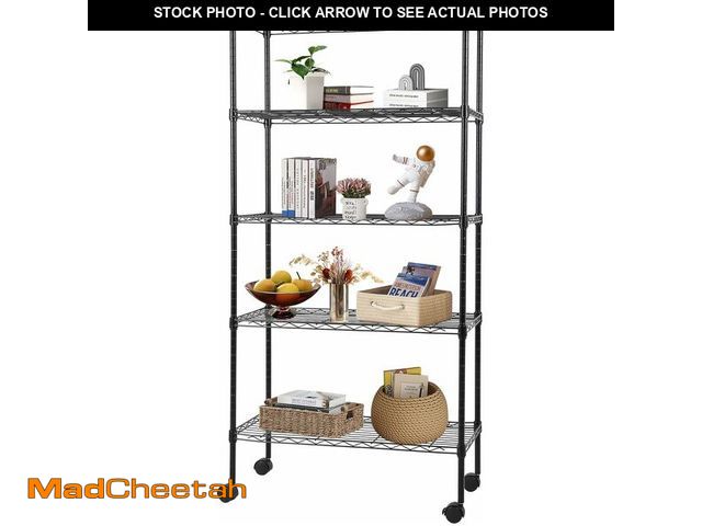 Lot 74-13042051 - FDW Adjustable 5-Tier Metal Shelf with Wheels, 250 lbs Capacity, Easy Assembly, Ideal for Small Spac...