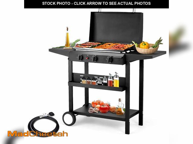 Lot 74-13777734 - (MISSING HARDWARE) Ktaxon 3 Burner Propane Griddle Flat Top Gas Grill 45000 BTU with Lid,Ceramic Coa...