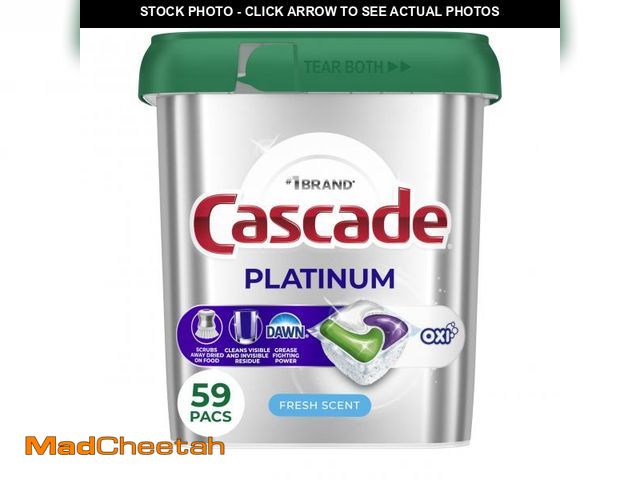 Lot 74-12048239 - Cascade Platinum + Oxi Dishwasher Pods, Dishwasher Detergent, Dish Detergent Soap, Fresh, 59 Count -...