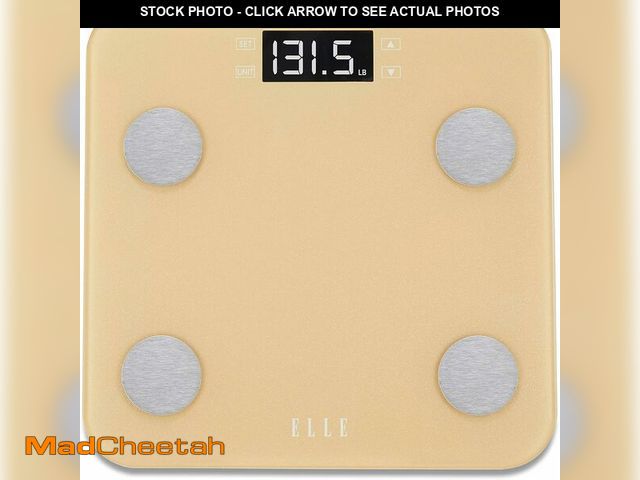Lot 74-12760092 - ELLE Digital Body Weight Scale with BMI Analyzer and 7 Fitness Indicators, Gold, LCD Display, 400 lb...
