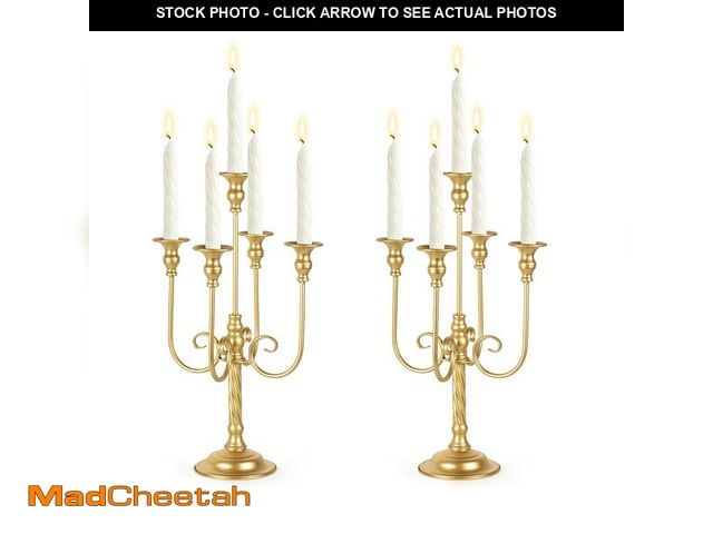 Lot 74-14055478 - 19.7in Gold Candelabra Centerpieces for Tables, 2Pcs Metal Tall Candle Holder for Taper Candles, 5 A...