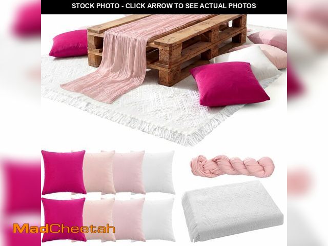 Lot 74-14050811 - Moukeren 10 Pcs 71''x102'' Extra Large White Outdoor Boho Picnic Blanket with Pink Table Runner 8 Th...