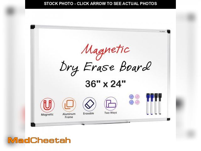 Lot 74-12491161 - VUSIGN Magnetic Dry Erase Whiteboard, 36 X 24 Inches, Wall Mounted with Pen Tray, Silver Aluminium F...