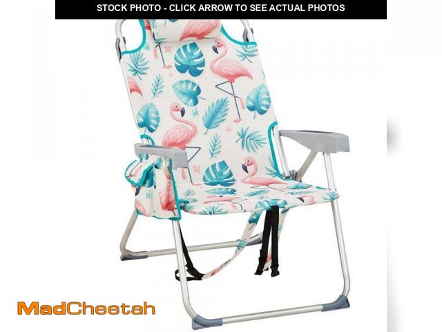 Lot 74-12463013 - Karl home Flamingo Pattern Aluminum Folding Backpack Beach Chair - UNUSED