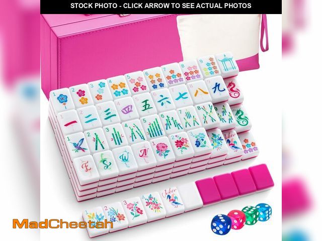 Lot 74-13574742 - Soulchen 1.2 Inch Acrylic Rose Red American Mahjong Set 168 Blossom Numbered Tiles, Tiles Bag and Po...