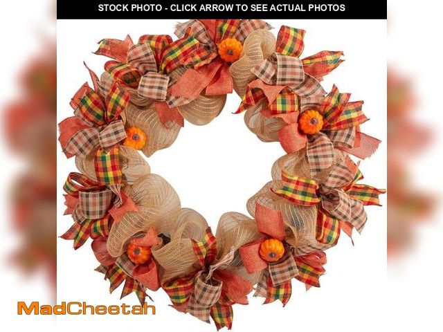 Lot 74-12366221 - Nearly Natural 30in. Autumn Pumpkin with Decorative Bows Artificial Fall Wreath - UNUSED