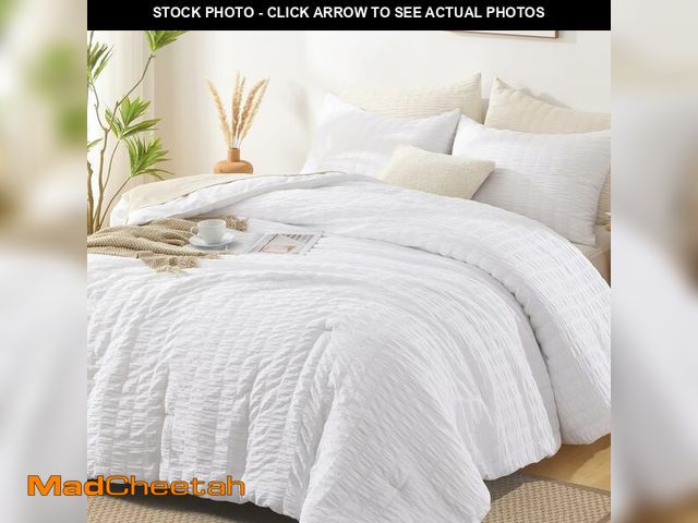 Lot 74-14206362 - AveLom Seersucker King Comforter Set (104x90 inches), 3 Pieces - 100% Soft Washed Microfiber Lightwe...